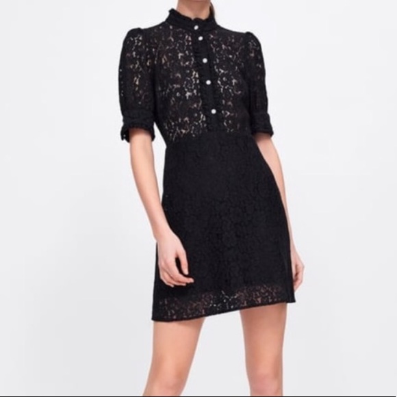 zara lace dress with jewel button